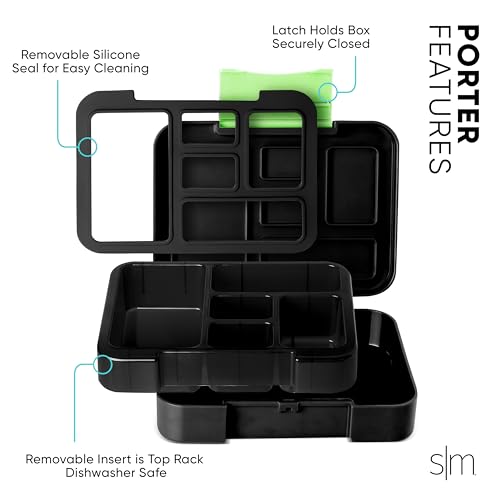 Image of Simple Modern Bento Lunch Box for Kids | BPA Free, Leakproof, Dishwasher Safe | Lunch Container for Girls and Boys, Toddlers | Porter Collection | 5 Compartments | Black and White Checkmate