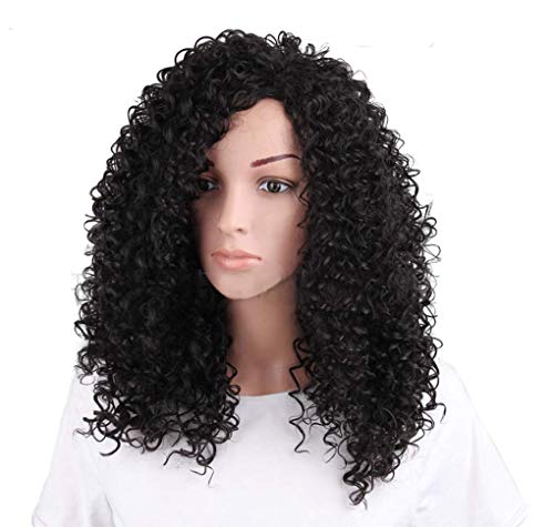 Perruque et frange noires SHANG contre les cheveux plats avec boucles souples résistantes