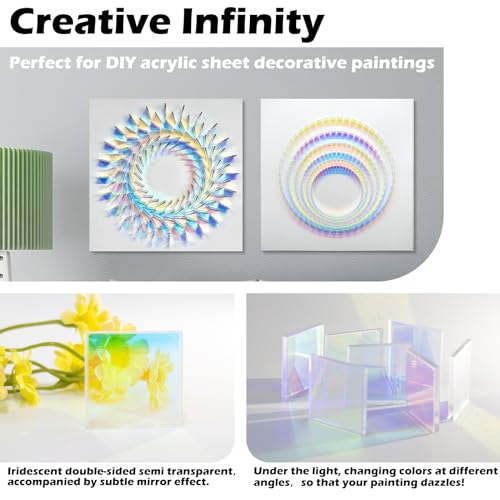 Image of 300 Pcs Iridescent Acrylic Sheet 1 /8 inch Thick,Translucent Colored Plastic Sheet 1.18 inchx1.18 inch, Laser Acrylic Plexiglass Sheets for DIY 3D Decorative Painting, Art Projects, Crafts