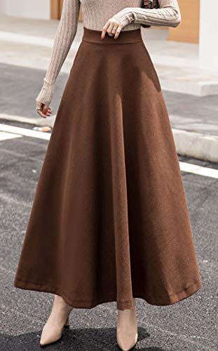 chouyatou Women's Fall Winter A-Line Swing Pleated Long Maxi Wool Skater Skirt3