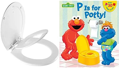 MAYFAIR 888SLOW 000 NextStep2 Toilet Seat with Built-In Potty Training Seat, Slow-Close, Removable that will Never Loosen, ROUND, White & P is for Potty! (Sesame Street) (Lift-the-Flap)