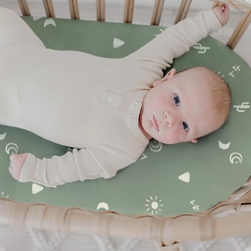 Image of GRSSDER Stretchy Ultra Soft Fitted Bassinet Sheet Set 2 Pack, Breathable and Universal Fit for Bassinets Baby Cradle Moses Basket Oval Rectangle Mattress Safe and Snug