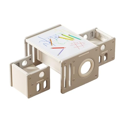 VEKAZキッズデスク&チェア 3点セット子供 デスク セット キッズデスク 子供用 組立済み おもちゃ 本 収納 リビング学習/お絵描き/プレイ用 1人用・2人用対応 5WAY多機能 コンパクト (グレー(3点のテーブルと椅子のセット),描画 + ビルデ