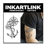 INKARTLINK Tattoo Tech, 2 Sheets Large Semi Permanent Tattoo, Adult Art Design Temporary Tattoos, Lasts 1-2 Weeks, Waterproof, Realistic Look, No Adhesive, No Reflection (Compass Ship Anchor Design)