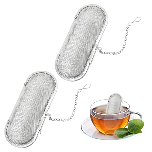 2Pcs Tea Infuser for Loose Tea, Stainless Steel Tea Infuser with Chain, Oval Tea Strainers for Loose Tea, for Loose Leaf Tea and Spices