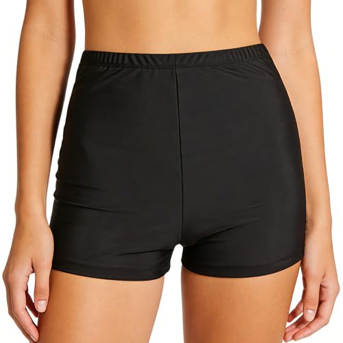 ZUIMEIHQH Women's Swim Shorts, Ladies Swim Shorts High Waisted Tummy Control Bikini Bottoms Quick Dry Black Board Shorts Swimwear for Beach Swimming Water Sports (UK, Alpha, M, Regular, Regular)
