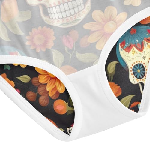 Kids Underwear Girls, Floral Sugar Skull Orange Toddler Girl Briefs, Cotton Girls Underwear, 2T–8 Years4