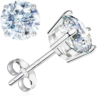 BREN Moissanite Earrings 4ct D Color VVS1 Round Cut Diamond Earrings Moissanite Earrings for Women 14K White Gold Plated S925 Sterling Silver Earrings Diamond Stud Earrings for Women Men Gifts