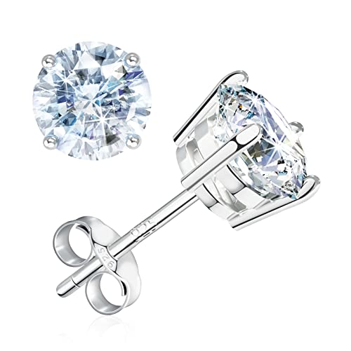 BREN Moissanite Earrings 0.2ct VVS1 Round Cut Diamond Earrings Small Moissanite Stud Earrings for Women 14K White Gold Plated S925 Sterling Silver Earrings Diamond Stud Earrings for Women Men Gifts