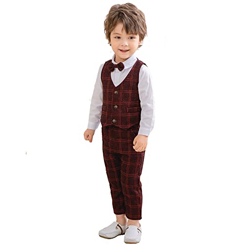 Image of Kimocat Boys 3Pcs Clothing Sets Elegant Long Sleeve Shirts + Vest with Flower+Pants Party Suit