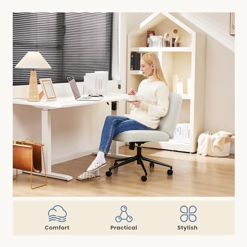Image of DUMOS Criss Cross Chair with Wheels, Legged Office Armless Wide Desk Seat Dual-Purpose Base, Adjustable Swivel Fabric Task Vanity Home Office Desk Seating