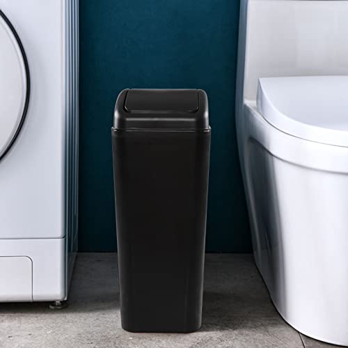 Rinboat Black 3.5 Gallon Swing Top Garbage Can, Plastic Swing Lid Trash Can #TOP5