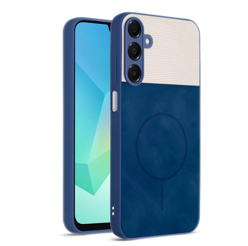 Image of Bintage CASE Mac Safe Design Hard Light Weight Back Case | Soft Border Camera Protect | Dual PU Leather Finish Back Cover Compatible for Samsung Galaxy A16 5G - White & Blue