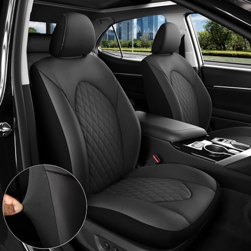 GIANT PANDA 2 Pack Front Car Seat Covers Custom Fit for Toyota Camry 2018 2019 2020 2021 2022 2023 2024 LE,SE,SE Nightshade,2025 Camry LE/SE,Faux Leather+Stretch Polyester Fiber Accessories(Black) by GIANT PANDA - Image 2