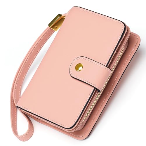 Leather Wallets for Women RFID Blocking Bifold Zipper Pocket Wallet Card Case Purse with ID Window