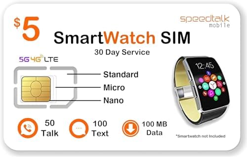 SpeedTalk Mobile $5 Prepaid Smart Watch SIM Card Kit for 5G 4G LTE Smartwatch, Wearables | Triple Cut 3 in 1 Simcard - Standard Micro Nano | No Contract | USA Coverage 30 Days Service