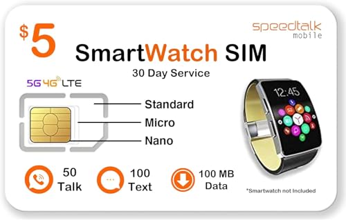 SpeedTalk Mobile $5 Prepaid Smart Watch SIM Card Kit for 5G 4G LTE Smartwatch, Wearables | Triple Cut 3 in 1 Simcard - Standard Micro Nano | No Contract | USA Coverage 30 Days Service