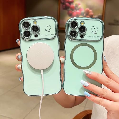 Coque magnétique pour iPhone 15 Pro Max rose au design de vague - 3