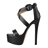 Only maker Elegante Sandalen Absatzschuhe High Heels Stöckelschuhe Absatzsandaletten mit Pfennigabsatz Damenschuhe Stilettos PU Schwarz EU 46