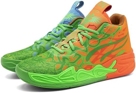 Mens Multicolour High Top Lace Up Breathable Mesh Upper Basketball Shoes with Vibrant Fluorescent Gradient Design Comfort for Basketball Training Court Games Tennis Volleyball Athletic Activities