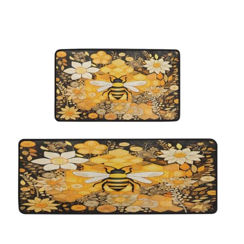 Tapis de cuisine pour évier et linge fleurs jaune vintage - 2