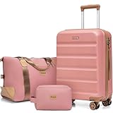 Eeeza Luggage Sets 3 Piece,Suitcases with Wheels,Carry On Luggage Set,ABS Hard Case Luggage with TSA Lock Spinner Wheels(3 Piece Sets,Pink(20"/DB/TB))