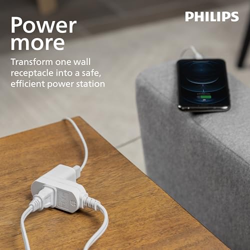 Philips 2-Pack Indoor Extension Cord Power Strip 15 ft, Flat Plug with Multiple Outlets, 2 Prong, White, ETL Listed, SPS3185W/37 by Philips - Image 5