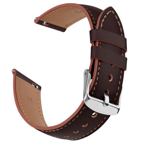 Wanme Bracelet de Montre 22mm en Cuir, Dégagement Rapide pour Garmin/Samsung Galaxy/Huawei, Homme Femme, Marron Vintage