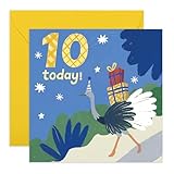 CENTRAL 23 10歳の誕生日カード - 10歳の誕生日カード 男の子 女の子 キッズ 息子 娘 甥 姪 孫娘 - オーストリッチ パーティーハット ギフト 楽しい動物デザイン - ステッカー付き