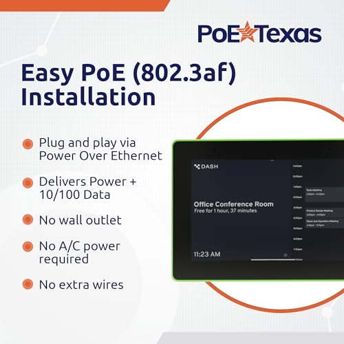Image of PoE Texas 8 inch Conference Room Scheduler with Color Changing LED Status - PoE Powered Touch Screen Tablet for Meeting Room Booking - Syncs with All Popular Business Calendars - No Subscription Required