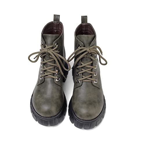 GATUXUS Women's Lace Up Combat Ankle Boots Fashion Low Chunky Heels Lug Sole Platform Hiking Booties Shoes 6