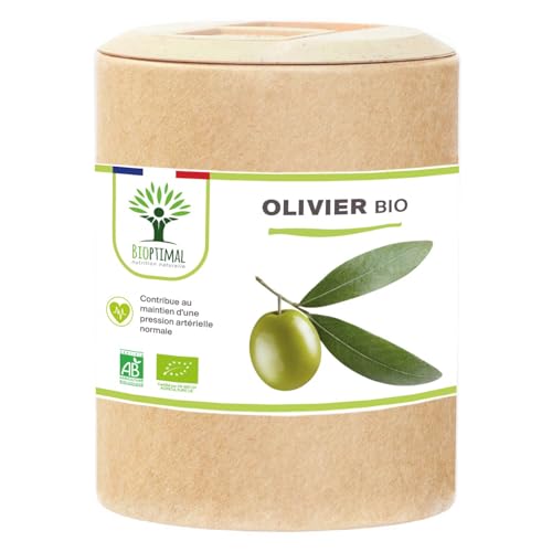 Olivier bio - Bioptimal - Complément alimentaire - Circulation Sanguine Tension Cardio - Feuille d'olivier en Poudre - 700mg par jour - Fabriqué en France - Certifié par Ecocert - 200 gélules