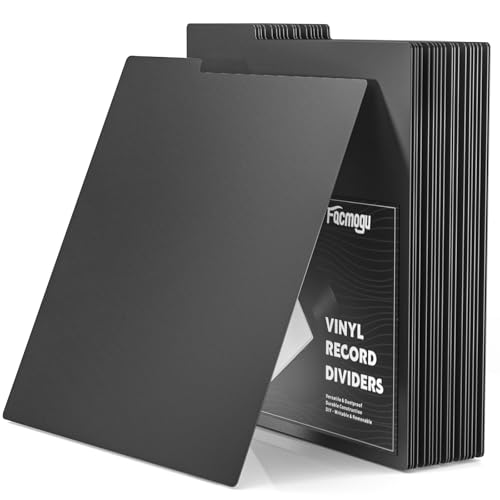 Facmogu 20PCS Vinyl Record Dividers, Upgrade Thicker 33 RPM Plastic Vinyl Record Separators, 12in Blank Writable DIY Record Dividers, Reusable LP Dividers for Vinyl DVD Record Albums Storage - Black