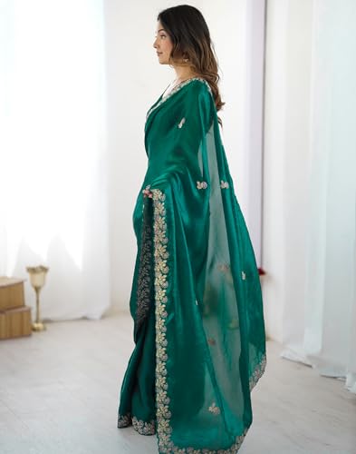 Image of SIRIL Women's Tissue Silk Sequence Embroidery Saree with Unstitched Blouse Piece
