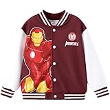 Disney Marvel Varsity Coats Little Boys Varsity Jackets Coat Superhero Bomber Jacket Iron Man Snap Button Front Cardigan Sweatshirt Burgundy Baseball Outfit Kid Clothing Sport Playwear Size 6-7 Years