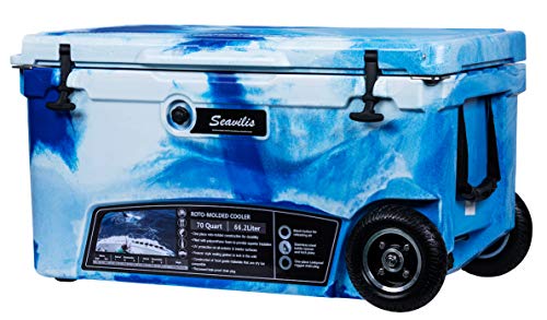 Seavilis Milee-Wheeled Cooler 70QT Marine CAMO (Included $50 Accessories) Divider, Basket and Cup