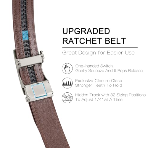 SENDEFN Men's Leather Belt Automatic Ratchet Buckle Slide Belt for Dress Casual Trim to Fit with Gift Box — view 2