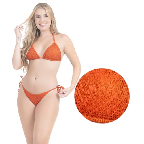 Biquíni Feminino Com Bojo Cortininha Crochê Moda Praia Amarração Rolotê Calcinha Modelo Asa Delta (B