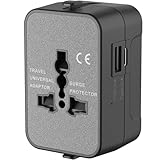 2025 Upgraded Universal Travel Adapter, Portable All in One International Power Adapter, European Travel Plug Adapter, for AC Power Plug USB-A Type-C Charging Ports with Double Fuse