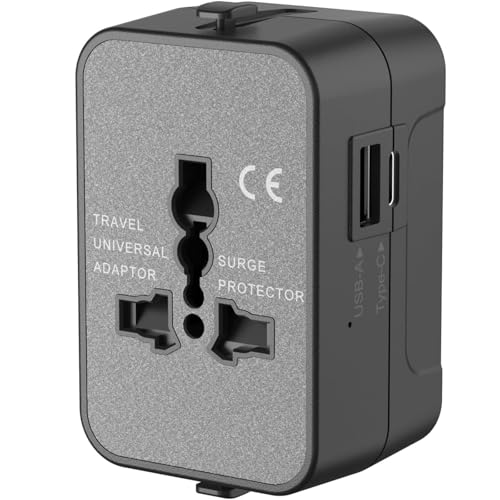 2025 Upgraded Universal Travel Adapter, Portable All in One International Power Adapter, European Travel Plug Adapter, for AC Power Plug USB-A Type-C Charging Ports with Double Fuse