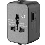 2025 Upgraded Universal Travel Adapter, Portable All in One International Power Adapter, European Travel Plug Adapter, for AC Power Plug USB-A Type-C Charging Ports with Double Fuse