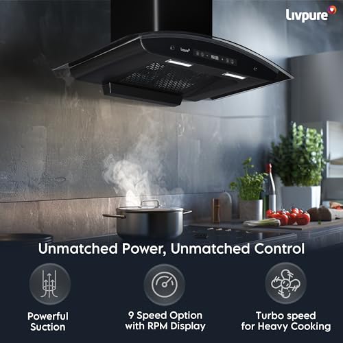 Image of Livpure Invicto 90 cm | Curved Glass | 1400 m /hr Suction | BLDC Motor | Filterless | Touch & Gesture Control | Low Noise | 10 Years Motor + 2 Years Comprehensive Warranty | Black