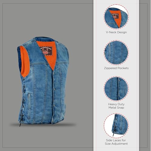 Hugger Men’s Biker Vest Denim Motorcycle Vest with Side Laces and Concealment Pockets3