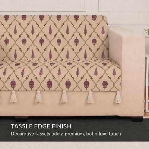 Image of STITCHNEST 'Eden Weaves Collection Series' 3 Seater Sofa Cover - Full Coverage| Elegant Woven Fabric, Decorative Tassels, Washable & Durable for Modern Living