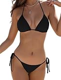 Buauty Women's String Bikini Sets Sexy Halter Two Piece Swimsuit Padded Top Side Tie Enhance Shape XS-XL Black
