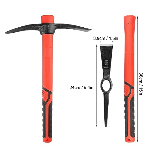 GENHAKON 3 PCS 15 Inch Pick Mattock Hoe, Forged Weeding Garden Pick Axe with Fiberglass Handle, Pick Mattock Hoe for Loosening Soil, Gardening, Camping