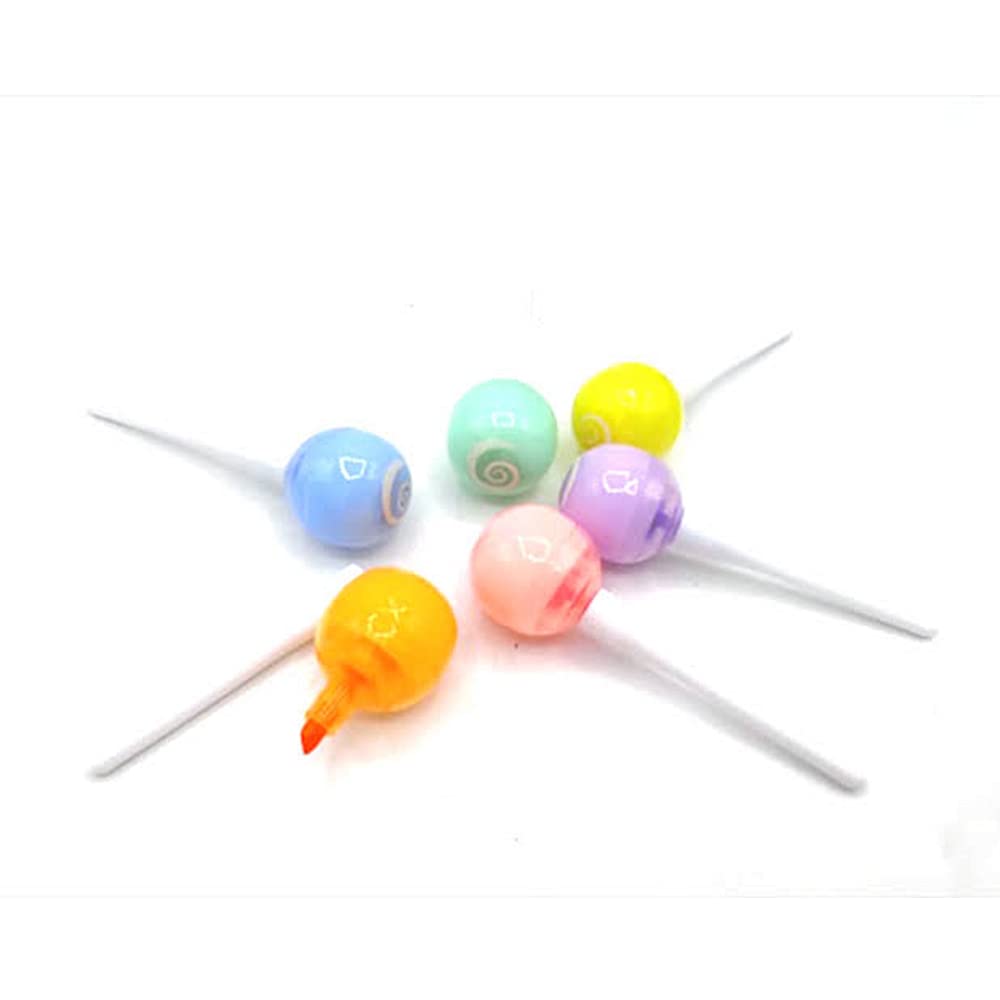 Ayat Retail | Quirky Candy Theme Lollipop Shape Highlighters | Set Of 6 | Chocolate Theme | Chisel Tip Fine Grip Marker Pen | Ideal Gifts For Stationery Hoarders & Kids | Party Return Gifts For Girls.