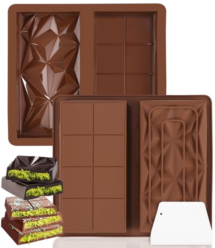 Bixury Molde para Tableta de Chocolate, 2 Piezas, Silicona Sin BPA, Estilo Dubai, para Turrón (Con 4 Comederos)