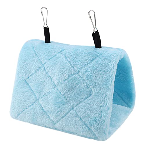Image of Plush Bird Hammock, Hanging Bird Nest Warm Soft Plush Hammock Hanging Cage Tent Winter Warm Bird Nest House for Birds Parrot Winter Warm Bed Pet Toy Pouch Cotton Bed (M-Blue)