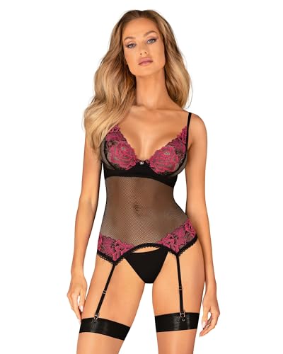 Ensemble Roselty Noir Obsessive haut string lingerie sexy grande taille XL XXL